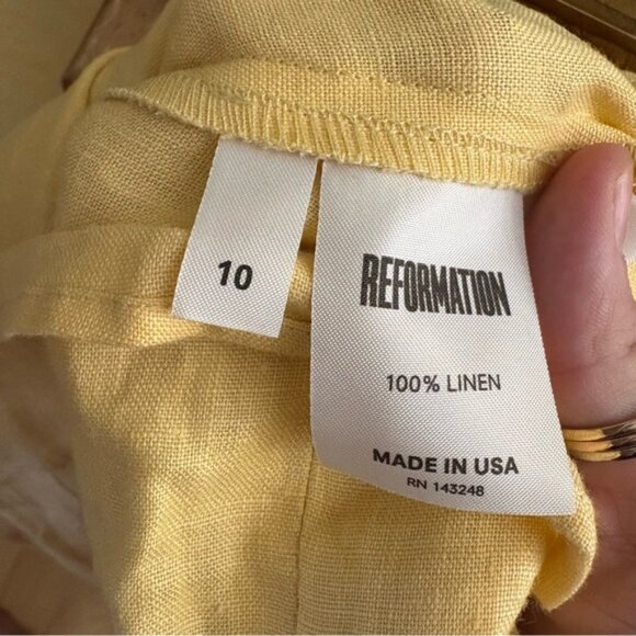 REFORMATION Brigitte Linen Dress‎ Smock Butter Yellow Mini Size 10 - Picture 7 of 9